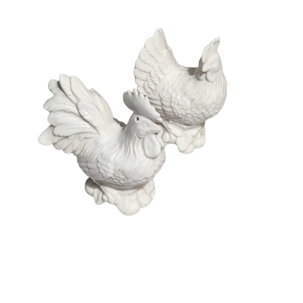 Vintage salt and pepper shaker white sitting hens and rooster set